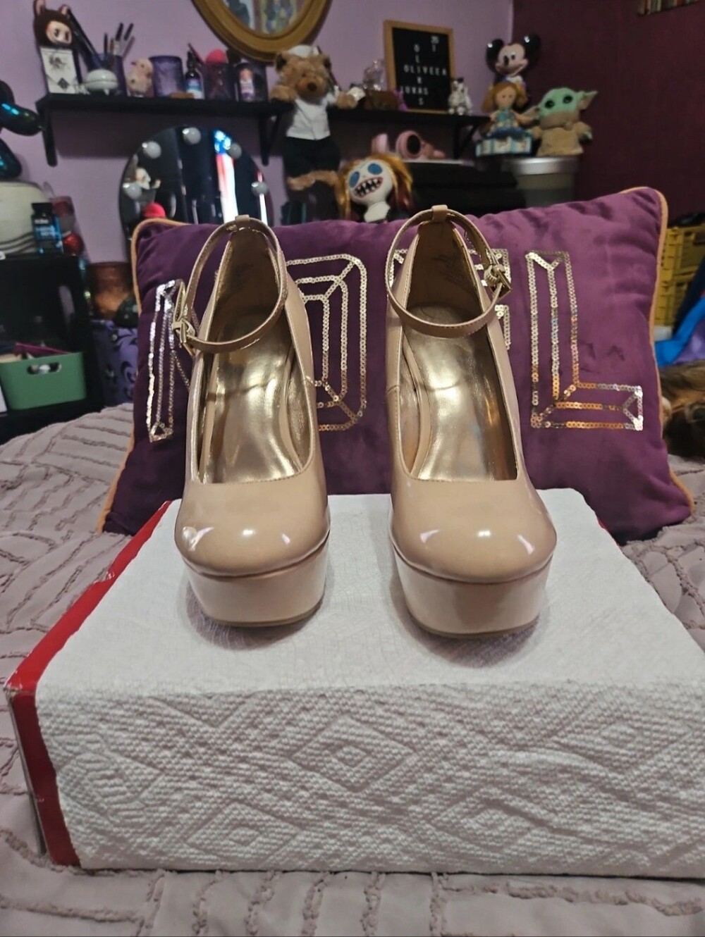 Bethany Mota Nude Patent Platform Wedge Pumps - Picture 4 of 7
